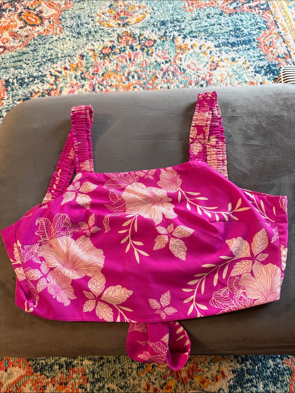 glam Fuchsia Floral Crop Top with Cream Floral Print